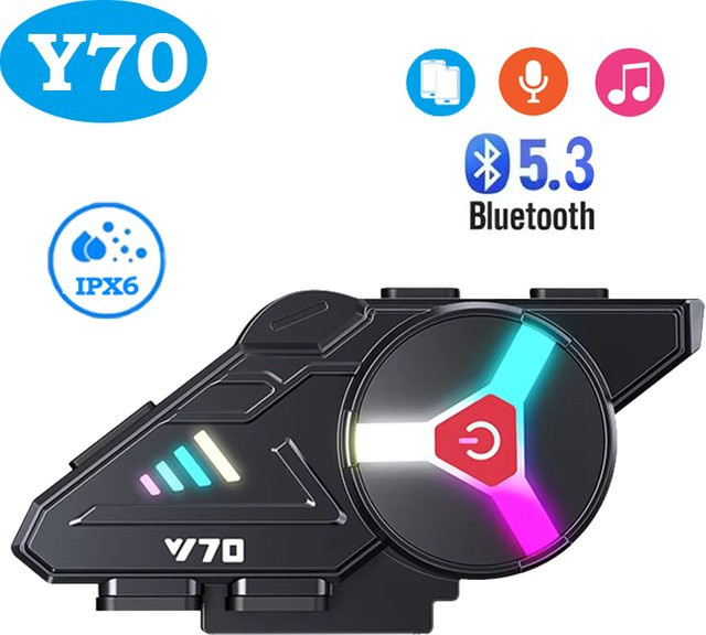 XINOWY Y70 Motorrad-Bluetooth-Helm-Kopfhörer in Schwarz mit RGB-Licht, IPX6 wasserdicht und Bluetooth 5.3 für gleichzeitige Verbindung von 2 Telefonen - Bild 1