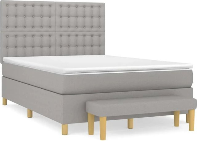 vidaXL Boxspringbett mit Matratze Hybrid-Design in Hellgrau und Weiß, B/T/H: 140 x 200 x 144 cm - Bild 1
