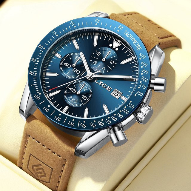 LIGE Armbanduhr Edelstahl, Quarz, Blau, Roségold, Herren - Bild 1