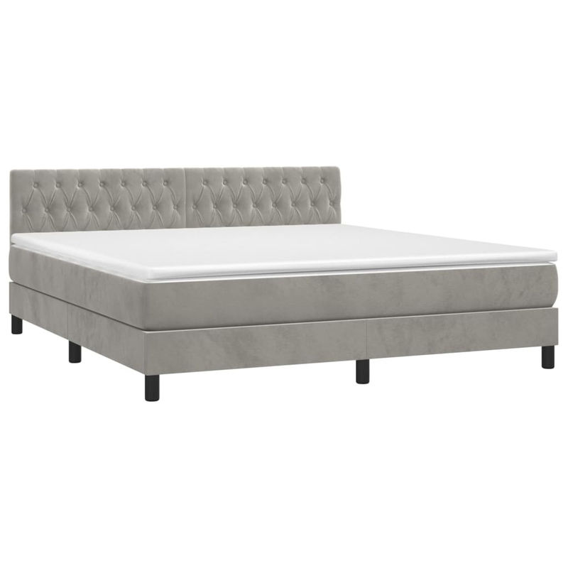 Vidaxl Boxspringbett Kontinentalbett mit Matratze und LED in Grau aus Samt, B/T/H: 180 x 200 cm - Bild 4