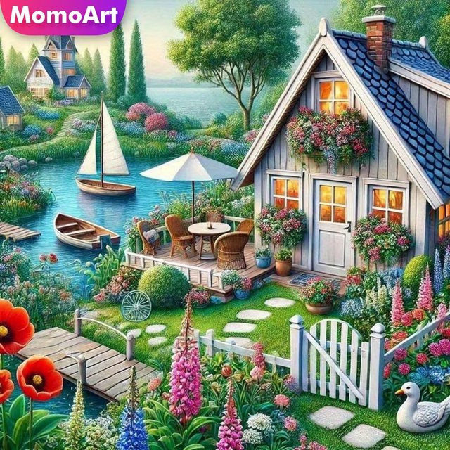 Momoart Diamantmalerei Set Landschaft Landhaus Motiv mit Acryl-Elementen in Multicolour - Bild 1