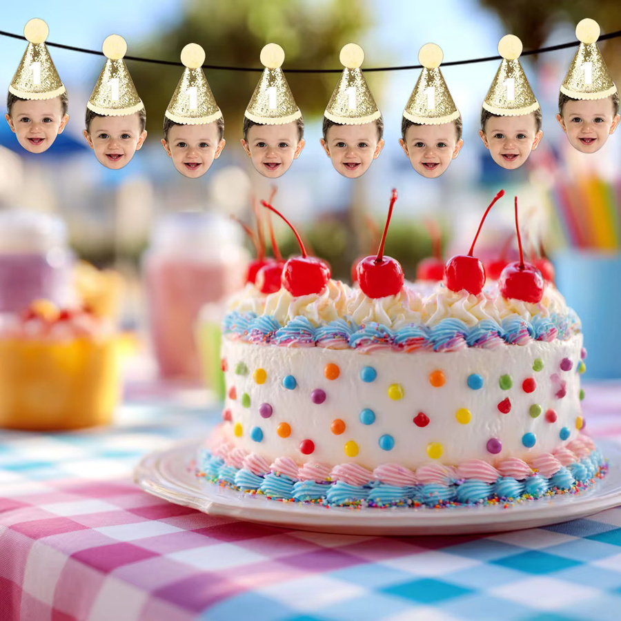 Joy-enlife Personalisierte Geburtstag Banner mit Foto-Motiv als Party-Dekoration für Kinder, Glitzer-Design in Rosa, Blau, Lila oder Gold - Bild 3