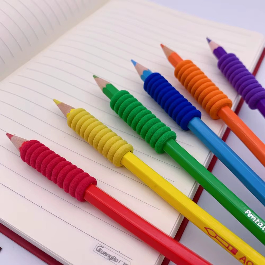 10er Set ergonomische Stift-Greifer aus weichem Gummi in Multicolour für Schule und Büro - Bild 3