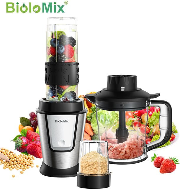 BioloMix 3-in-1 Multifunktions-Küchenmaschine in Silber mit 700 W als Entsafter, Mixer, Smoothie-Mixer, Lebensmittelzerkleinerer und Trockenmühle - Bild 1