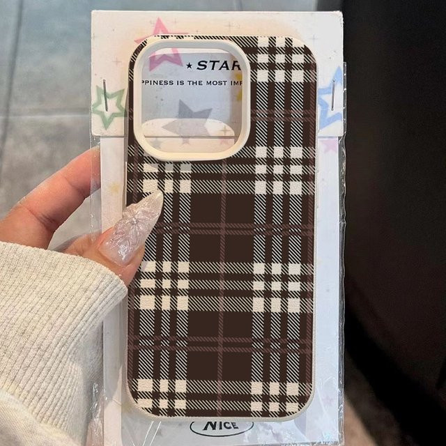 Stoßfeste Handyhülle im Retro-Karomuster für iPhone 11 bis iPhone 17 Pro Max in Braun - Bild 1