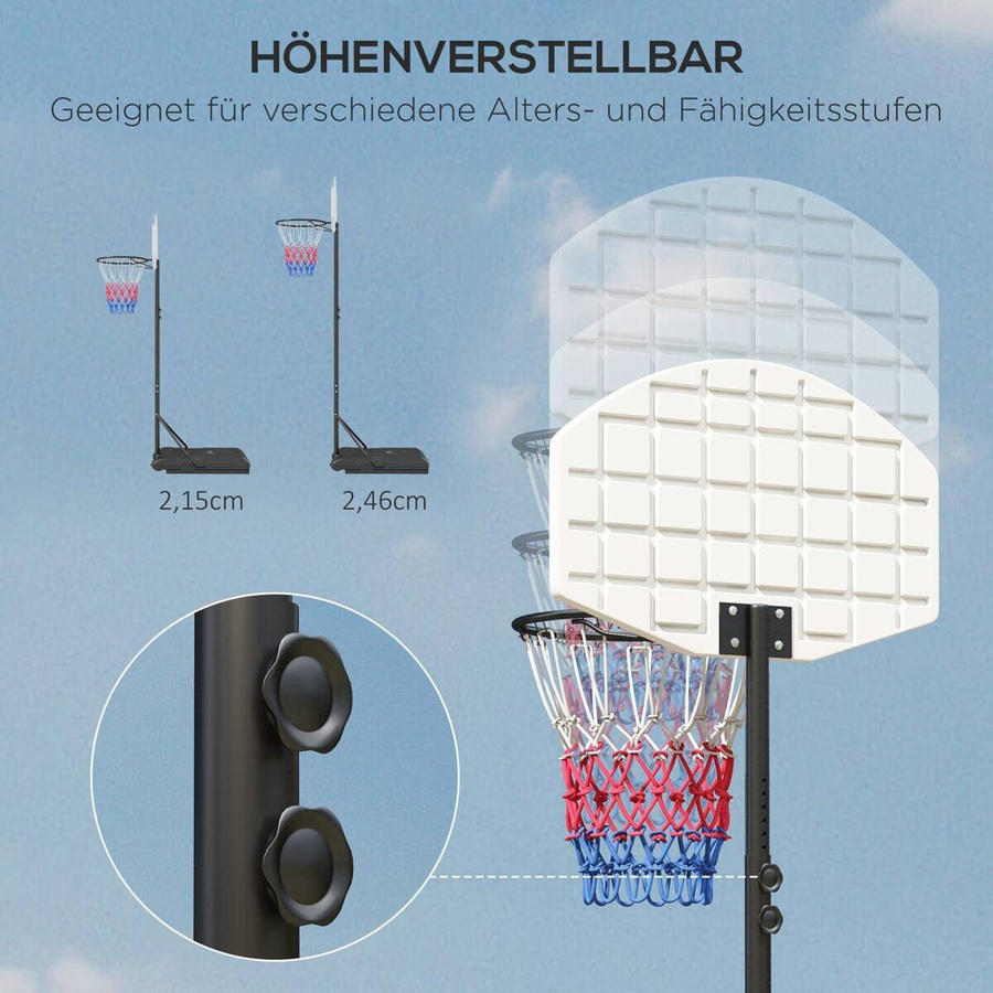 SPORTNOW Basketballkorb Basketball mit Ständer Outdoor Stahl Schwarz - Bild 3
