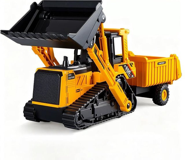 2-in-1 Bagger Bulldozer Transporter Kranwagen, Modell Druckguss, ab 4 Jahren - Bild 1