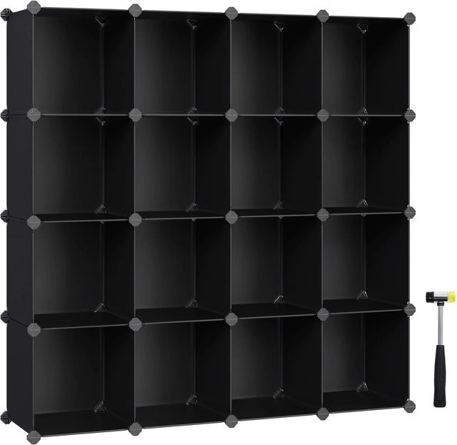 Songmics Schuhregal mit 16 Würfeln, modular und steckbar, Schwarz matt - Bild 1
