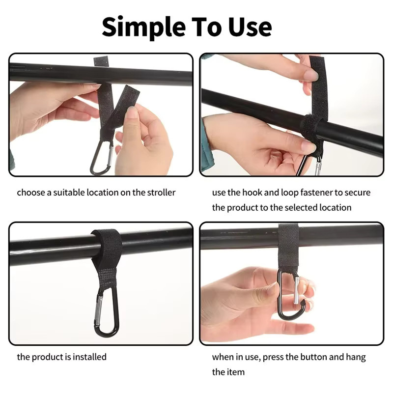Aluminium Kinderwagen Haken Clip in Schwarz als Organizer für Taschen und Einkaufstaschen - Bild 3