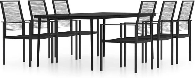 vidaXL 7-teilige Garten-Essgruppe in Schwarz mit Glasplatte und Hohlrattan für den Außenbereich - Bild 1