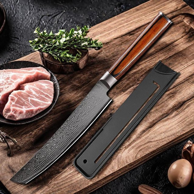Professionelles Damaststahl Kochmesser von Warm Magpie Home mit Holzgriff in Silber - Bild 1