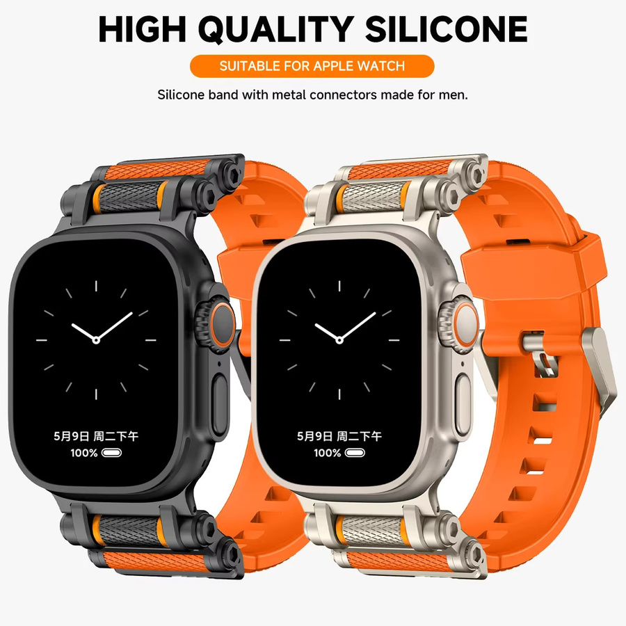 CAOWTAN Sportarmband, Kautschuk, Metall, Apple Watch Ultra 2 49mm 46mm 45mm 44mm - Bild 5