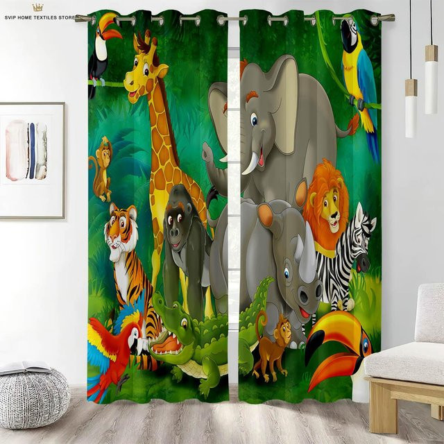 Yiran Furniture Dekorative Vorhänge mit Cartoon Waldtier-Print für Kinderzimmer und Wohnzimmer, 2er-Set, Mehrfarbig, B: 50 cm, H: 130 cm - Bild 1