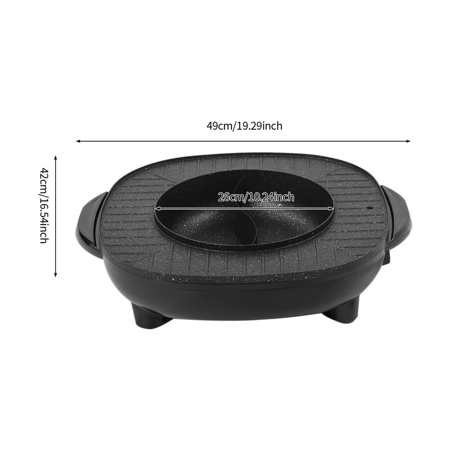 Bymaocar 2-in-1 Elektrischer Hot Pot und Raclette-Grill mit 3L Fassungsvermögen, 2200W, Schwarz - Bild 5