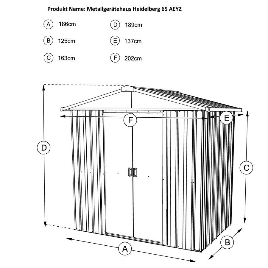 Yardmaster Metall-Gerätehaus Heidelberg mit Schiebetüren in Anthrazit, B/T: 186 x 125 cm - Bild 4
