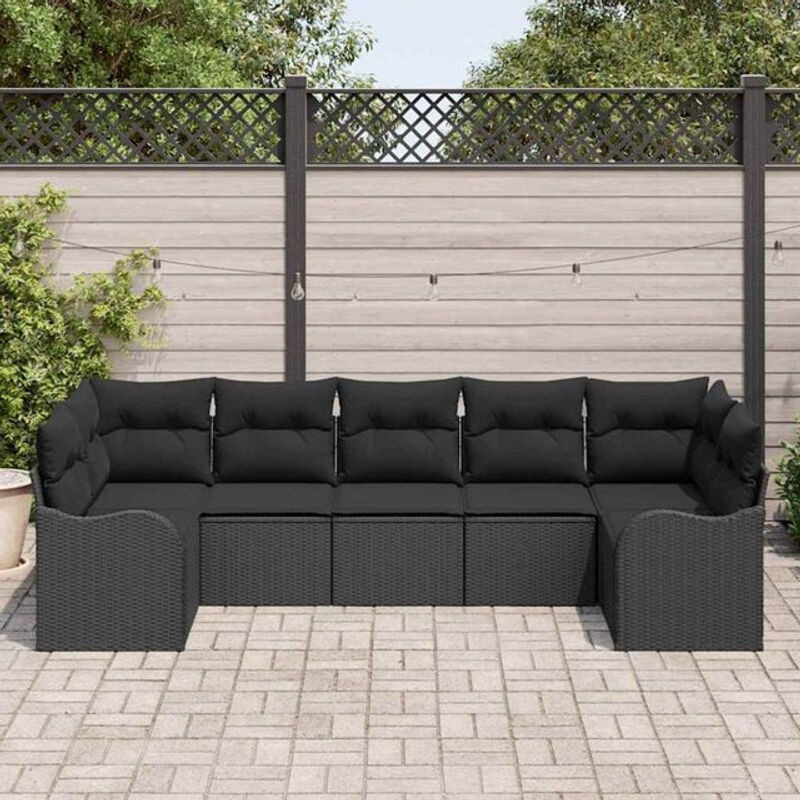 7-teiliges Garten-Sofa-Set aus Polyrattan mit Kissen in Schwarz von vidaxl - Bild 1