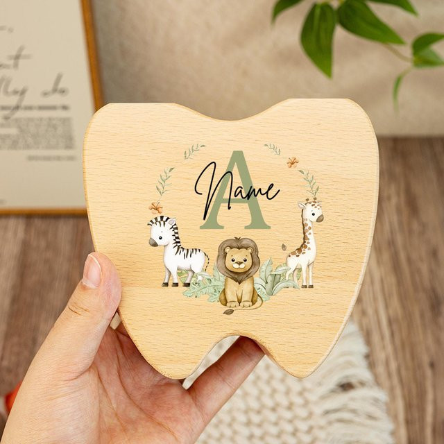 Personalisierte Zahnfee-Aufbewahrungsbox aus Holz als Baby-Andenken für Taufe und Babyparty - Bild 1