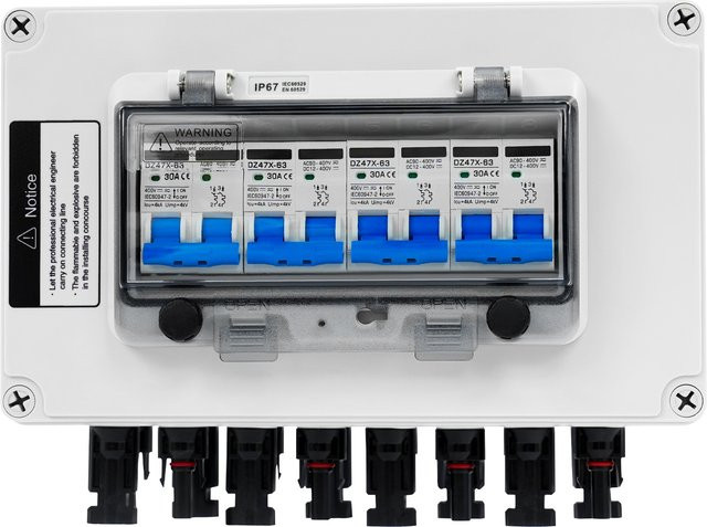 Bymaocar Photovoltaik-DC-Schalter mit 4 Eingängen und 4 Ausgängen, 30 A Solar-Leistungsschalter und PV-Kombinator in Weiß - Bild 1