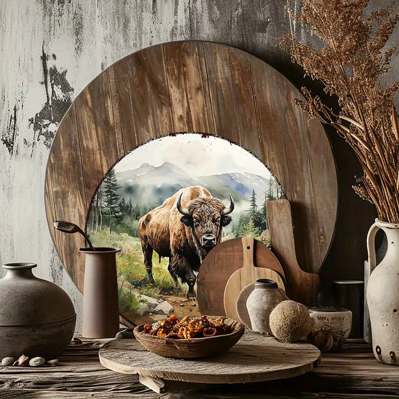 Rustikales Bison Aluminium-Metallschild von Potdemiel, rund, Durchmesser: 20,32 cm - Bild 6