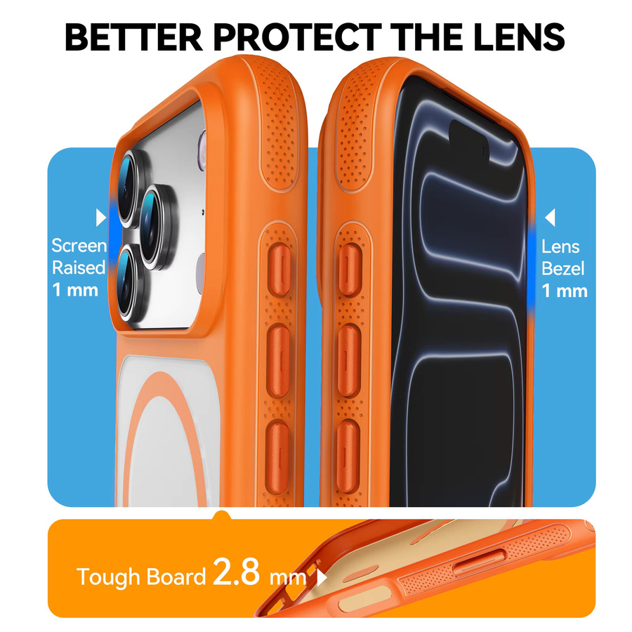 RPKKS MagSafe Magnetische Handyhülle mit luxuriösen Metallknöpfen und Soft Bumper für iPhone 17 16 15 14 13 12 Pro Max Air in Orange - Bild 5