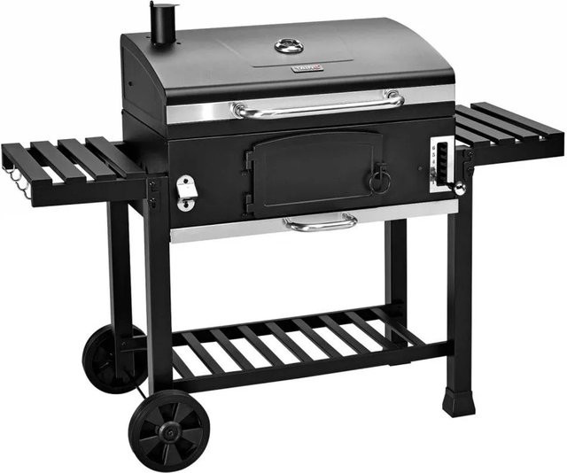 Taino Hero XXL Smoker BBQ Grillwagen als Holzkohlegrill und Räucherofen in Schwarz mit Thermometer, Warmhalterist und Rädern - Bild 1