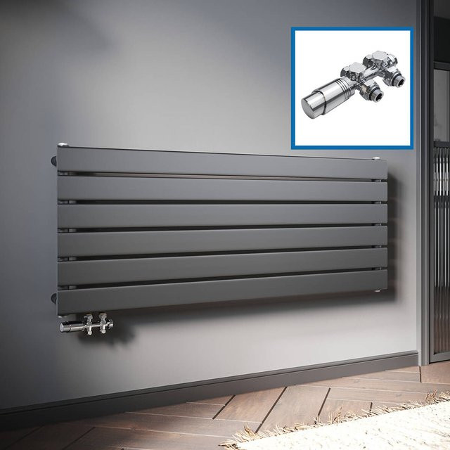 SONNI Design Badheizkörper Flachheizkörper mit Seitenanschluss in Anthrazit, B: 120 cm, H: 46,5 cm - Bild 1
