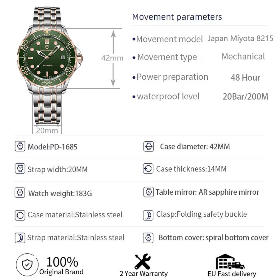 PAGANI DESIGN Taucheruhr, Edelstahl, Saphirglas, Grün, Herren - Bild 3