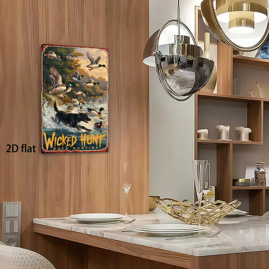 HELLOYOUNG Vintage Wandkunst aus Metall mit Jagd-Ente und Hund, rustikales Eisenschild in Mehrfarbig, B: 30,0 cm, H: 20,0 cm - Bild 2