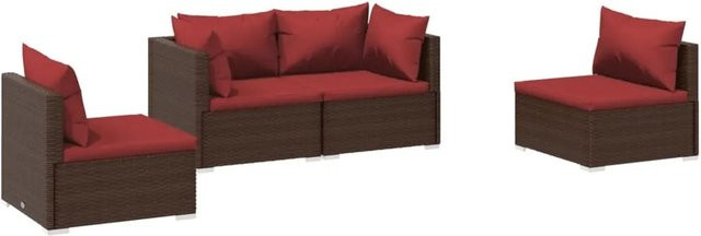 vidaXL 4-tlg Garten-Lounge-Set aus PE-Rattan in Braun mit Polsterkissen und Metallgestell - Bild 1