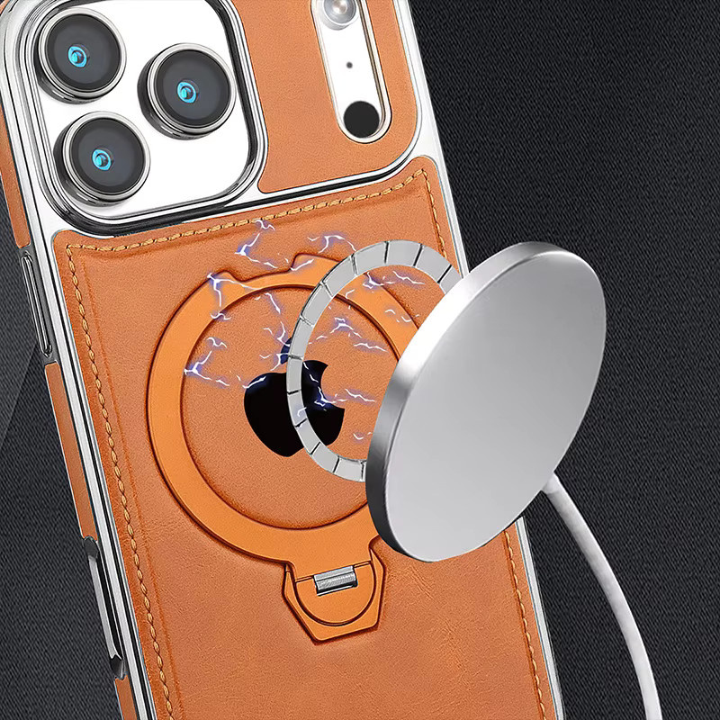 Luxus Leder Handyhülle mit magnetischer Drehhalterung für Apple iPhone 12 bis 18 Pro Max Plus in Grau mit kabellosem Laden und stoßfestem Schutz - Bild 3