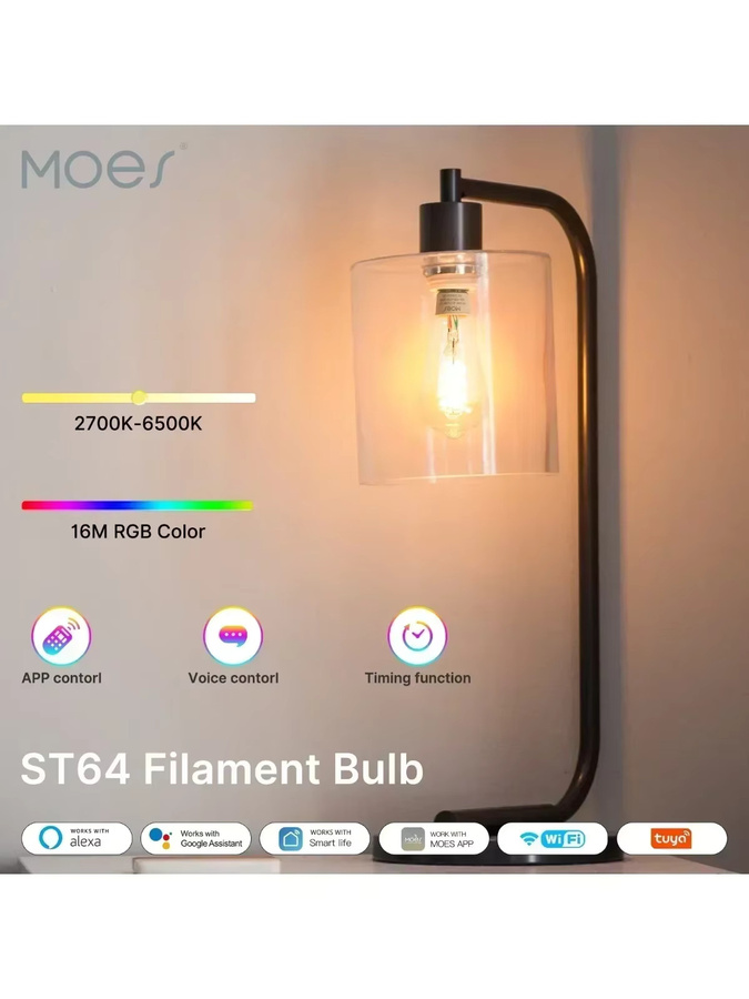 MOES Tuya WiFi Smart ST64 Edison LED-Glühbirne mit 16 Millionen RGB-Farben, dimmbar, kompatibel mit Alexa und Google Home - Bild 7