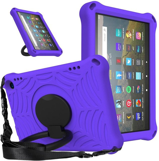 Ubasy Stoßfeste Kindersichere EVA Hülle für Amazon Fire HD 8 Plus 10. und 12. Generation mit Zugring und Schultergurt, Violett - Bild 1
