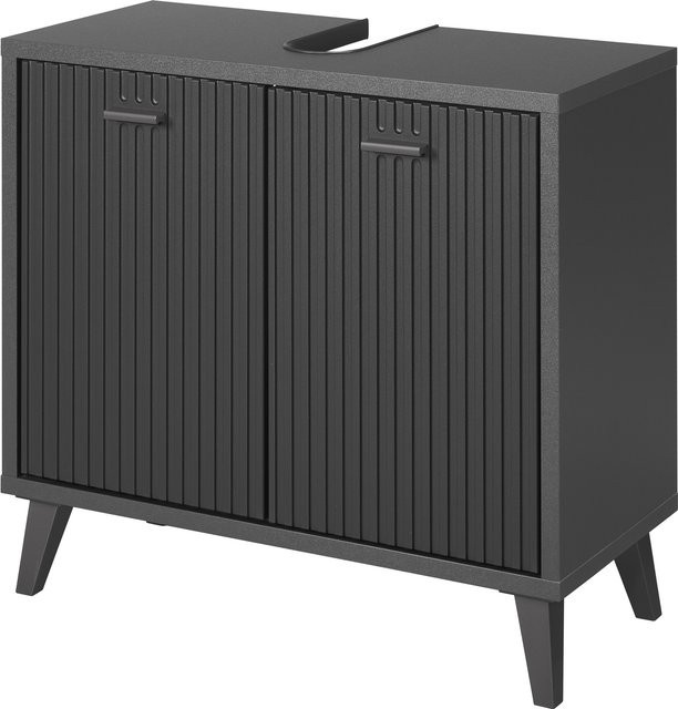 LIVARNO HOME Waschbecken-Unterschrank in Wellen-Optik aus Holz und Metall, Anthrazit/Schwarz, B: 60,4 cm, H: 55,0 cm, T: 28,0 cm - Bild 1
