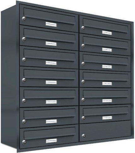 AL Briefkasten für 13 Parteien, Unterputzmontage, grau, B/H/T: 153,359 x 84,5 x 27,5 cm - Bild 1