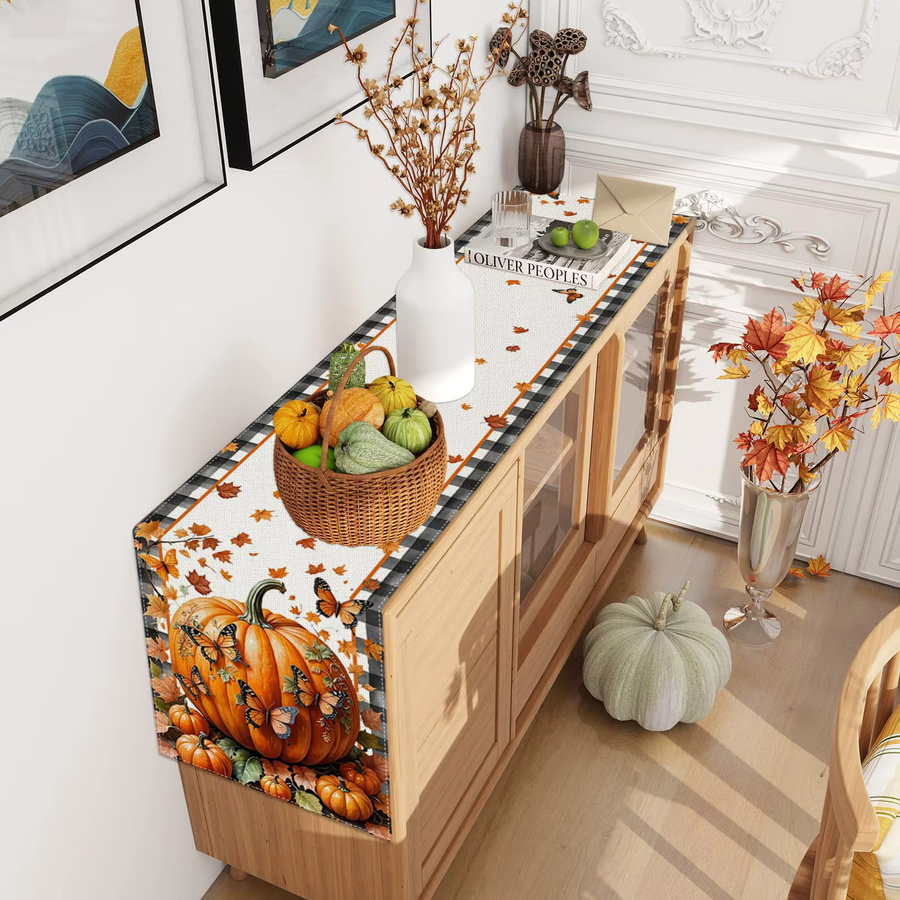 VIKAMA Tischläufer aus Leinen mit Herbstmotiven in Mehrfarbig, B/H: 133 x 33 cm - Bild 2