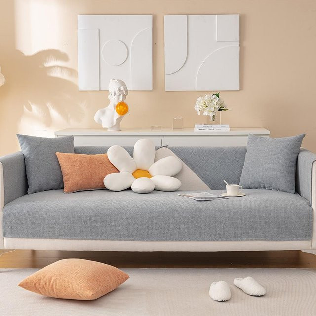 Rutschfester Chenille Sofabezug von Super Six in Grau, B/B: 70 x 70 cm - Bild 1