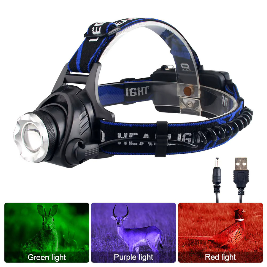 VASTFIRE Taktische LED Stirnlampe mit RGB-Licht in Schwarz, zoombar und USB-aufladbar - Bild 3