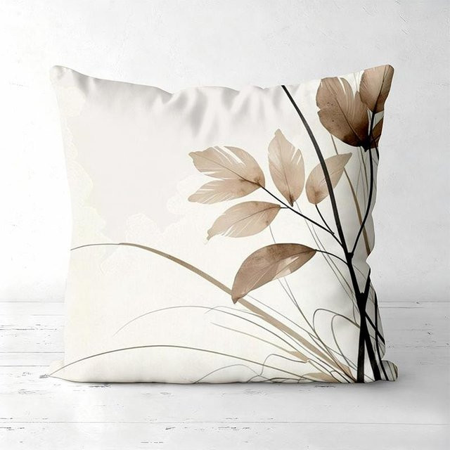 Dekorativer Kissenbezug von JMG Clothing mit floralem Blumen-Blatt-Muster in Beige, Material: Polyester, B/B: 45 x 45 cm - Bild 1