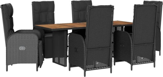 vidaXL 7-teilige Garten-Essgruppe aus Poly-Rattan und Akazienholz in Schwarz mit Kissen - Bild 1