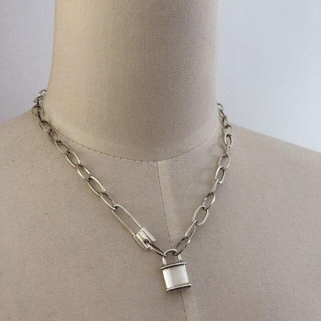 Halskette 925 Sterling Silber, Lock Pin, Chunky, Damen, grau - Bild 1