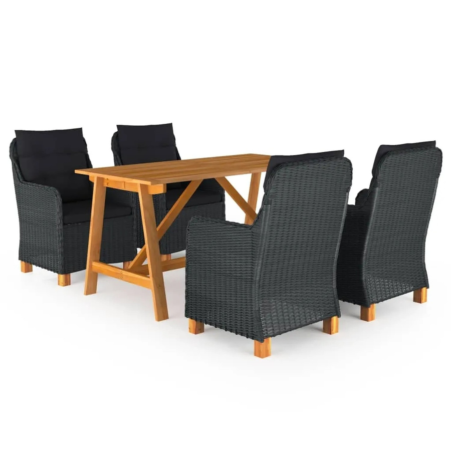 vidaXL 5-tlg Garten-Essgruppe aus Polyrattan und Akazienholz in Dunkelgrau Modell 11 - Bild 2