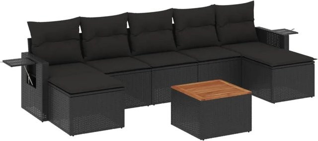 vidaXL 8-tlg Garten-Sofagarnitur aus Poly-Rattan mit Kissen in Schwarz - Bild 1