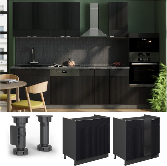 Vicco Spülenunterschrank Fame-Line in Anthrazit und Schwarz gestreift mit Arbeitsplatte, Breite: 80 cm - Bild 1