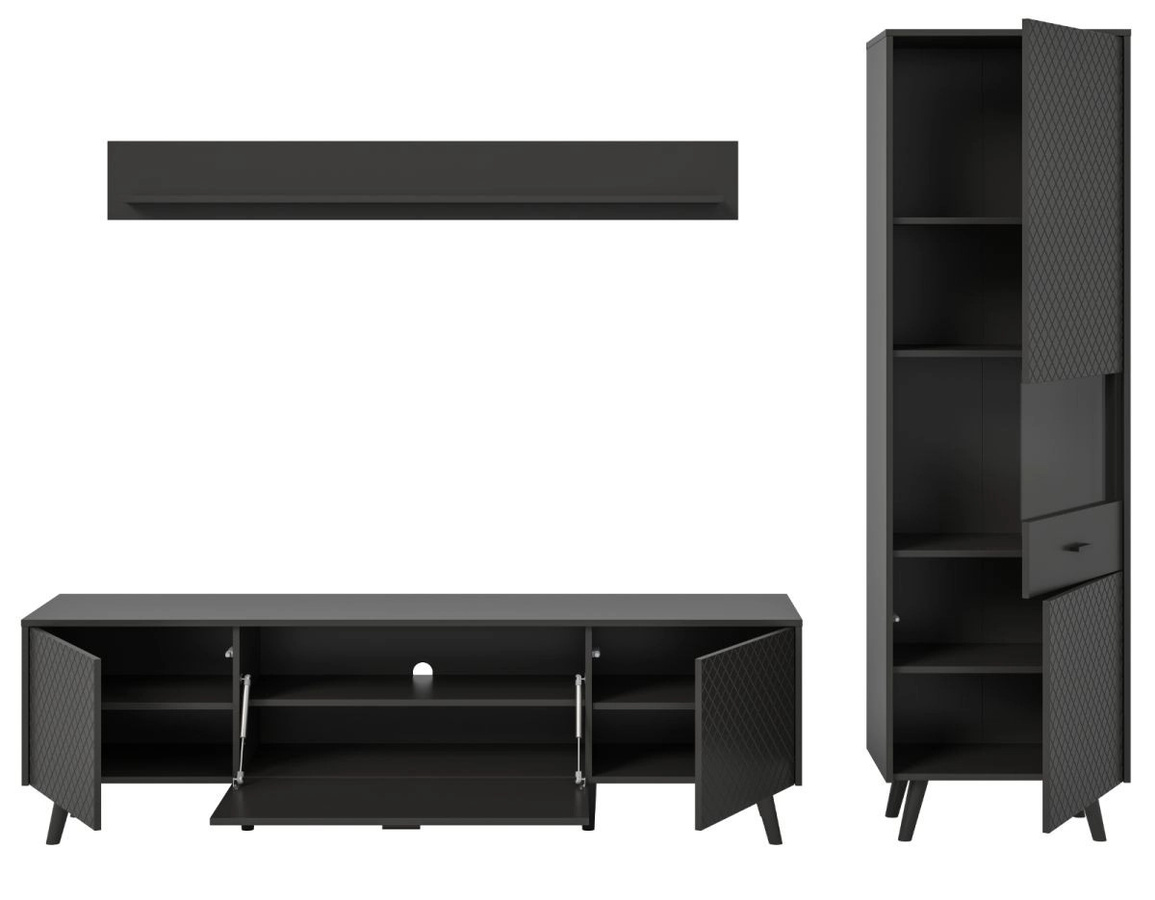 Wohnwand Madea von Inn.Furn in Grau Matt mit Vitrine und Lowboard, Breite: 258 cm - Bild 5