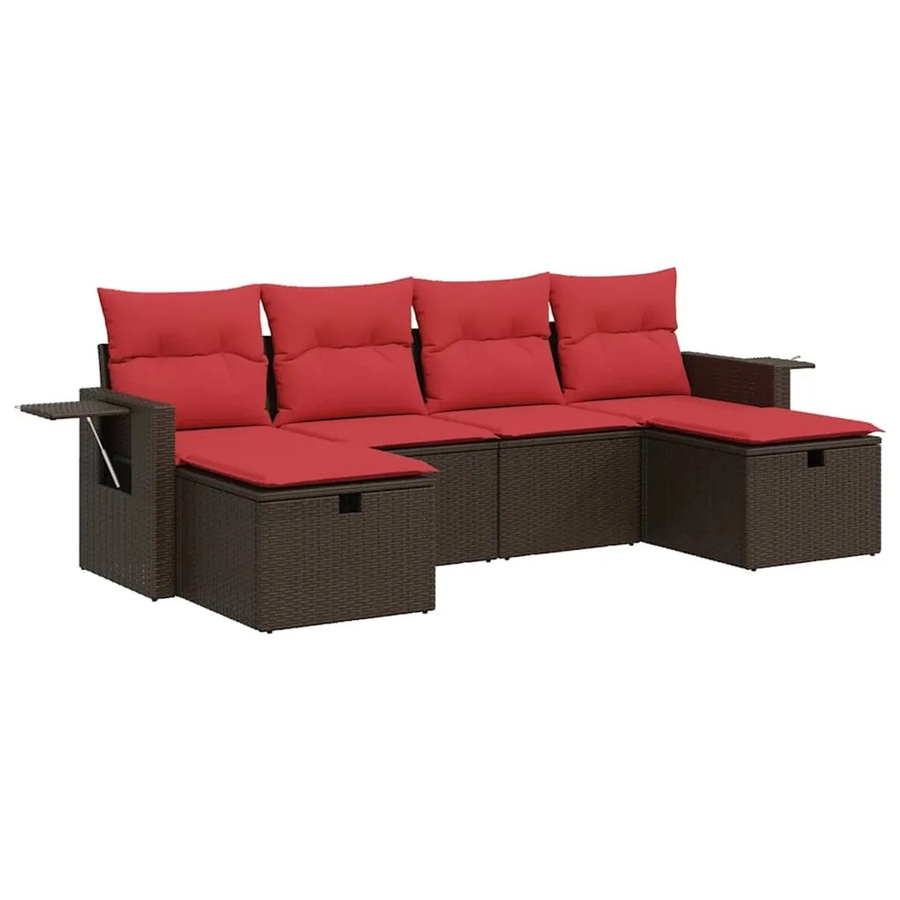 vidaXL 6-teilige Garten-Sofagarnitur aus braunem Poly-Rattan mit Sitzkissen und Stauraum - Bild 2