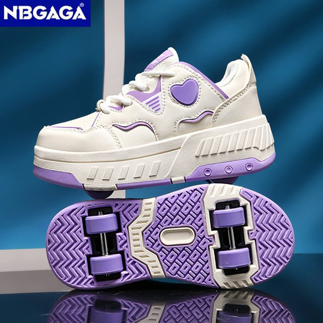 NBGAGA Mädchen-Rollschuhe, Vierrad-Rollschuhe, mit Herz-Print-Dekor - Bild 1