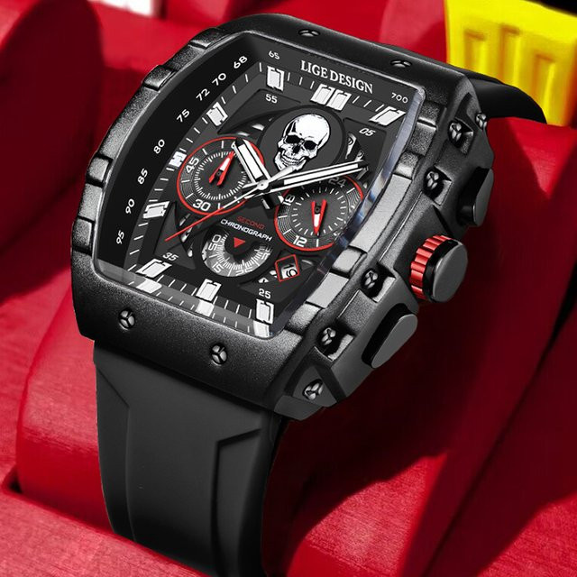 LIGE Armbanduhr Chronograph, Quarz, Blau, Silikon, Herren - Bild 1