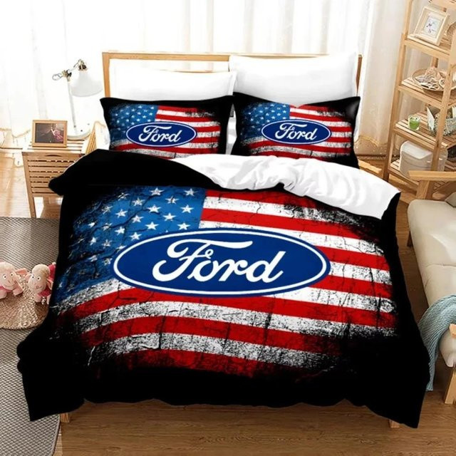 Bettwäsche-Set mit Flagge der Vereinigten Staaten von Amerika im 3D-Druck, bestehend aus Bettbezug und Kissenbezügen, Multicolor/Rot, B/H: 70 x 133 cm - Bild 1