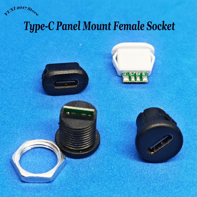 YuXi USB-C 6-Pin Panelmontage-Buchse Wasserdichter Typ-C Ladestecker für schnelles Laden und Stromversorgung in Schwarz oder Weiß - Bild 1
