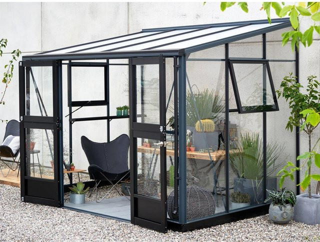 Juliana Gewächshaus Veranda 6 Pultdach in Anthrazit mit Polycarbonat und Aluminium - Bild 1